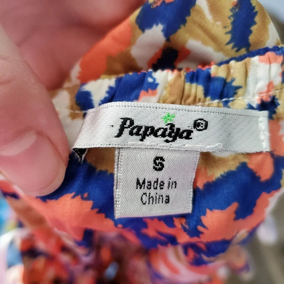 Papaya Women's Graphic Print Coral Blue Cream Strapless Romper Size Small - Picture 13 of 16